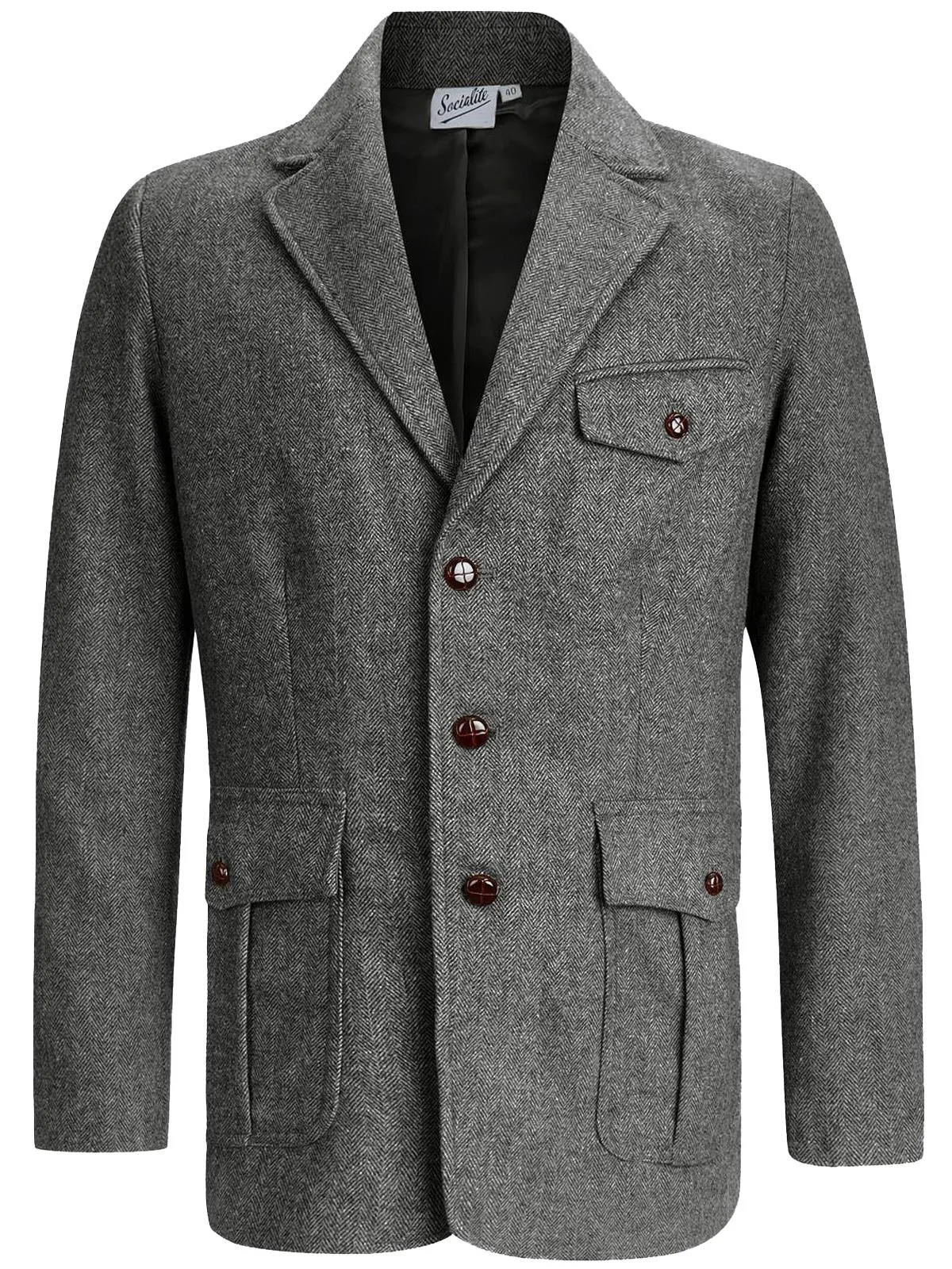 1940s Vintage Granville Herringbone Wool Jacket in Grey