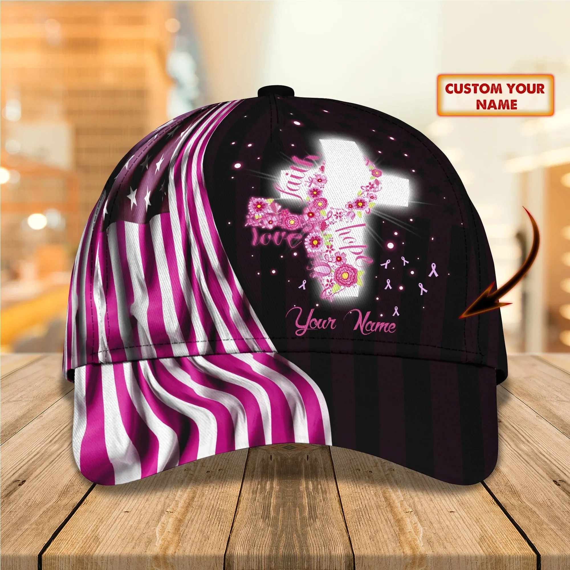 3D All Over Print Breast Cancer Awareness Baseball Cap Hat, Custom Breast Cancer Gift