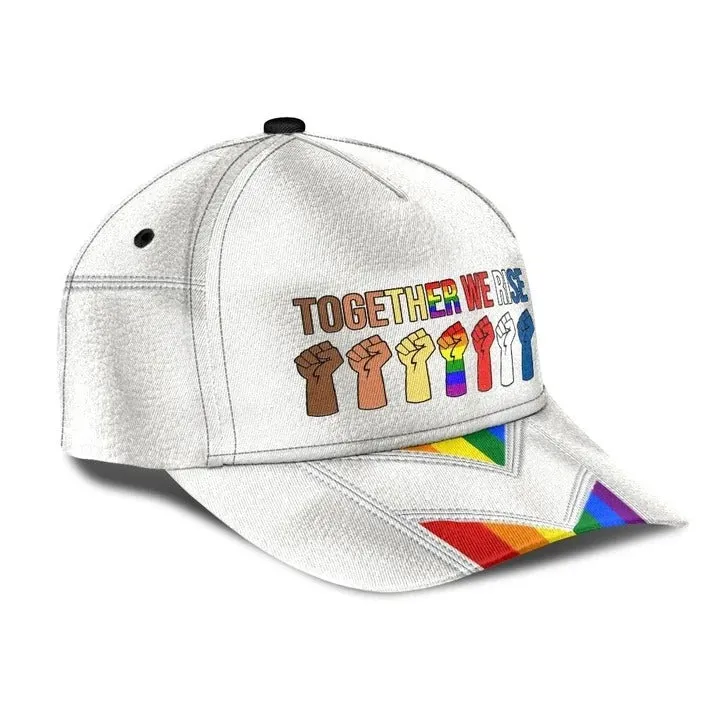 3D All Over Printed Baseball Cap For Lesbian Gay Friend, Powerful Together We Rise Lgbt Cap