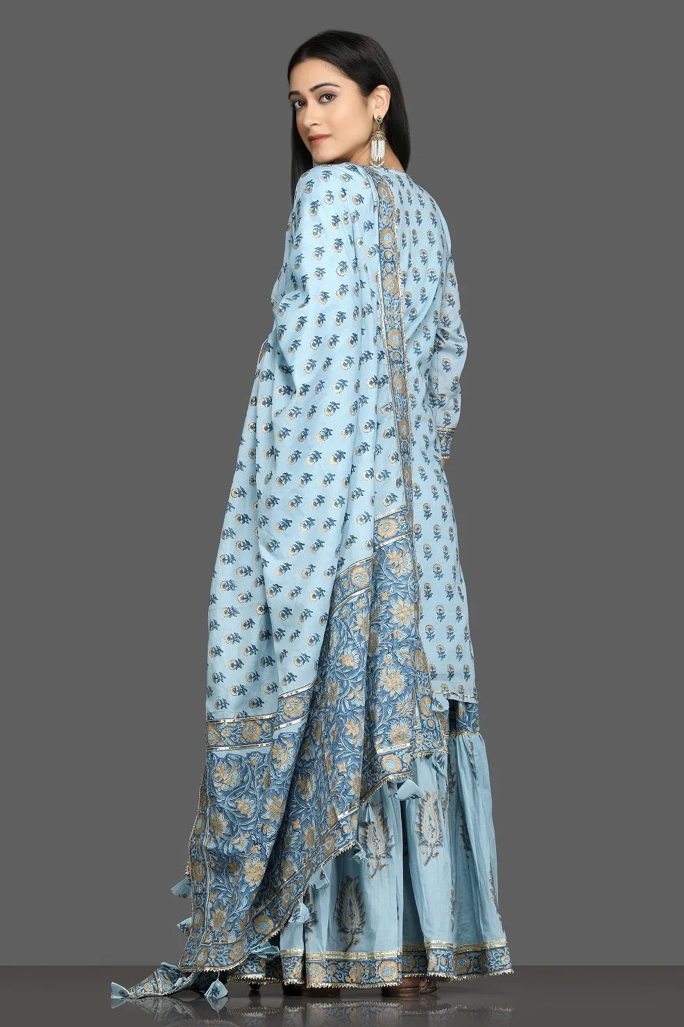 502656 Light Blue Printed Cotton Sharara Suit