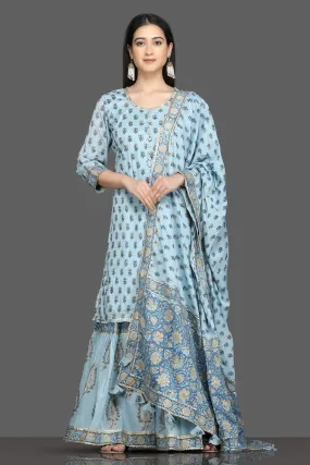 502656 Light Blue Printed Cotton Sharara Suit