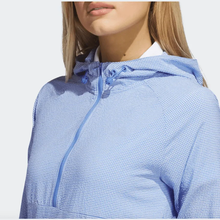 Adidas Ladies Seersucker 1/4-Zip Golf Hoodie - Blue