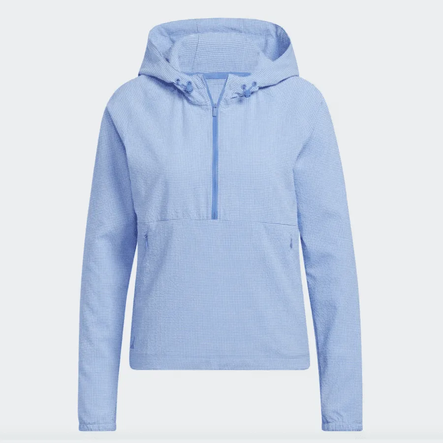 Adidas Ladies Seersucker 1/4-Zip Golf Hoodie - Blue