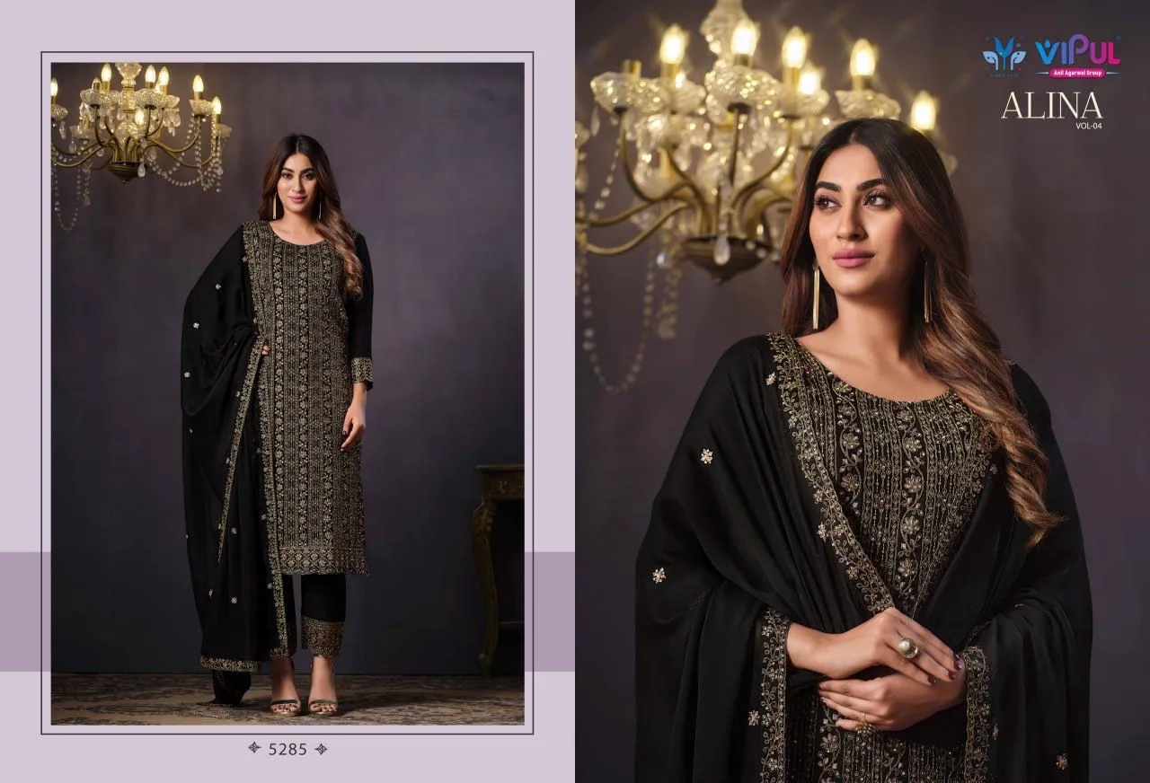 ALINA VOL-4 ,Black Shade   Semi stitch Salwar suit Material for women-SSS001SSABL