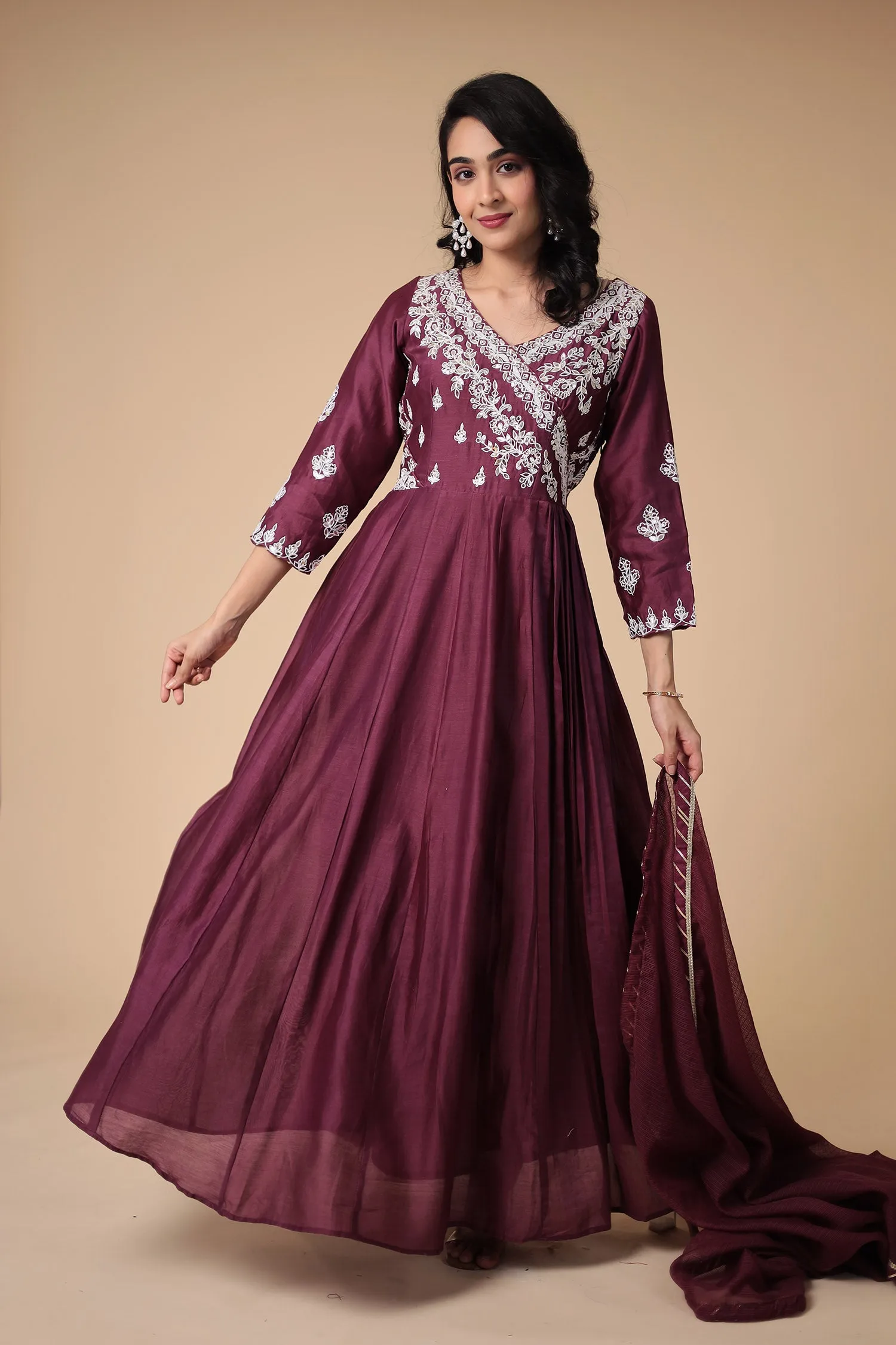 Anarkali Chanderi Silk Suit with Embroidered work