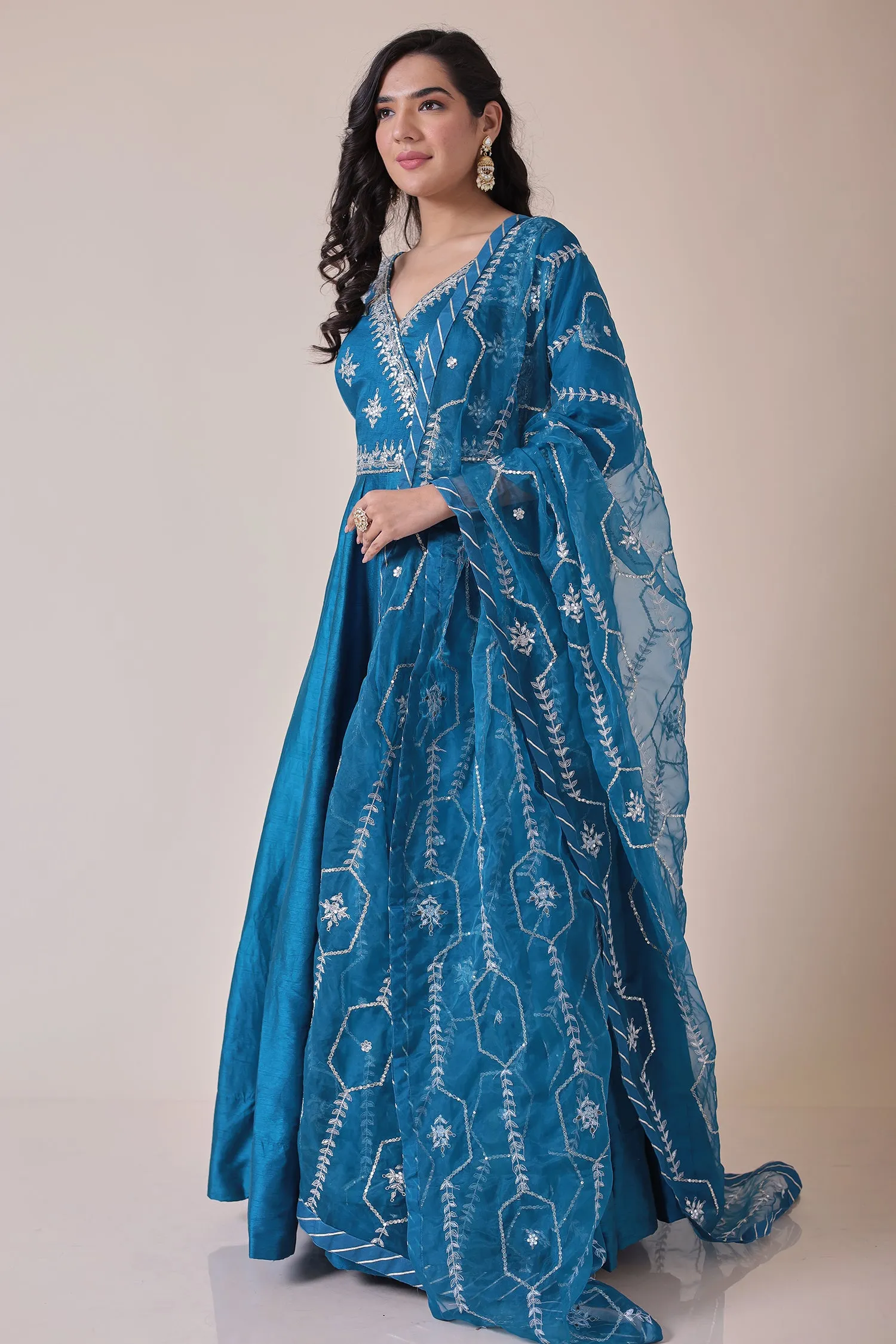 Anarkali Silk Suit with Embroidered Dupatta