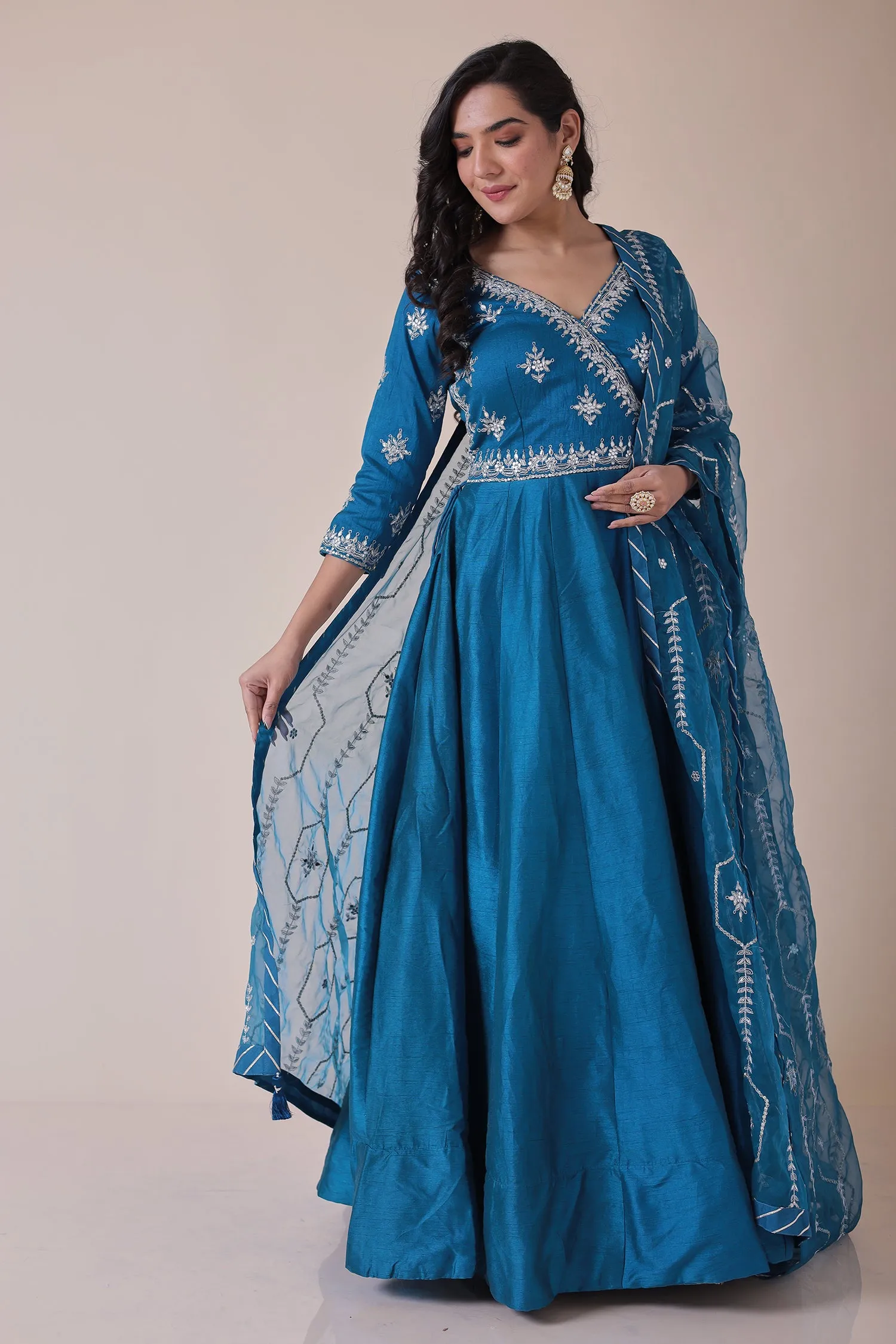 Anarkali Silk Suit with Embroidered Dupatta