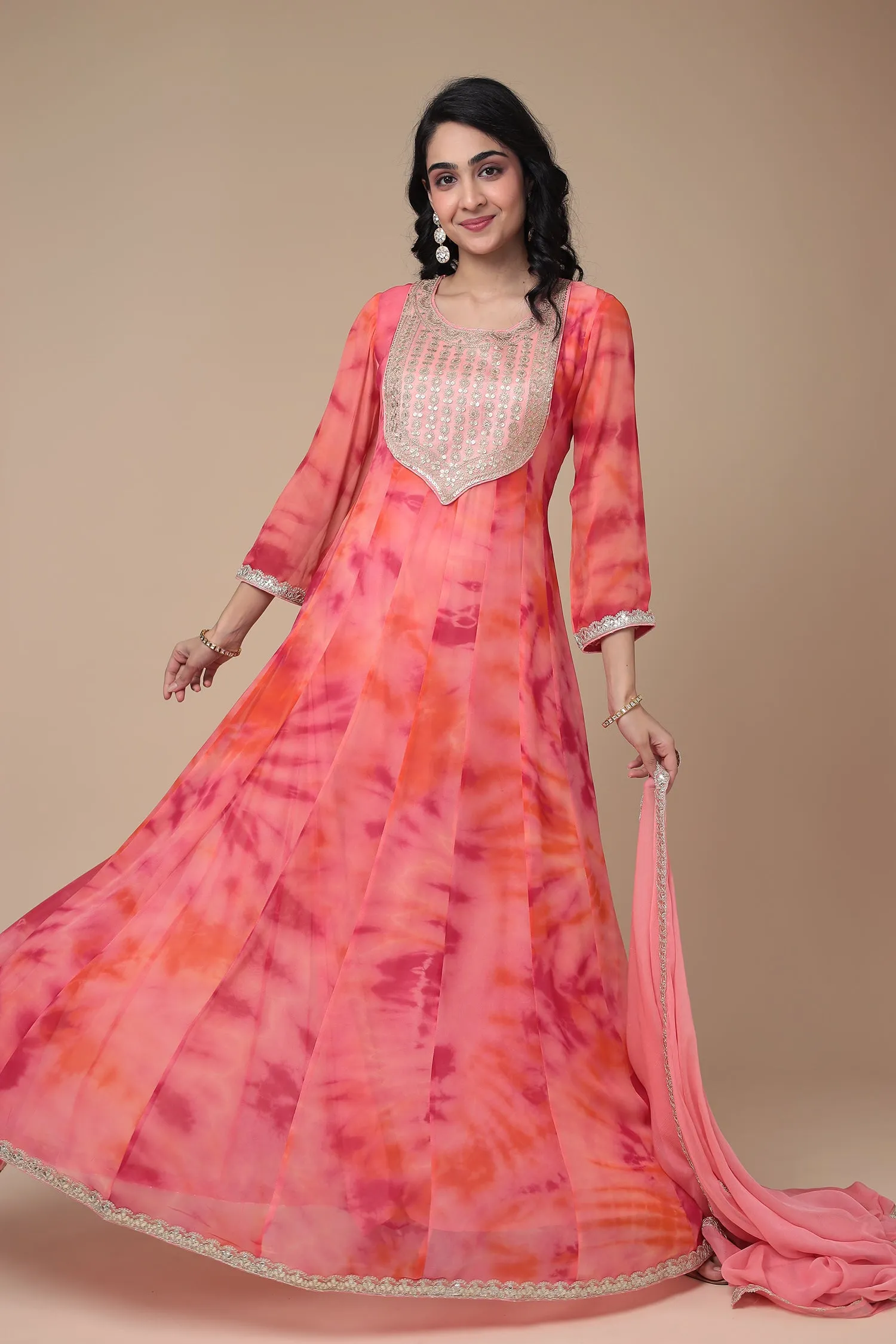 Anarkali Tie & Dye Georgette Suit Embroidered with Dori work