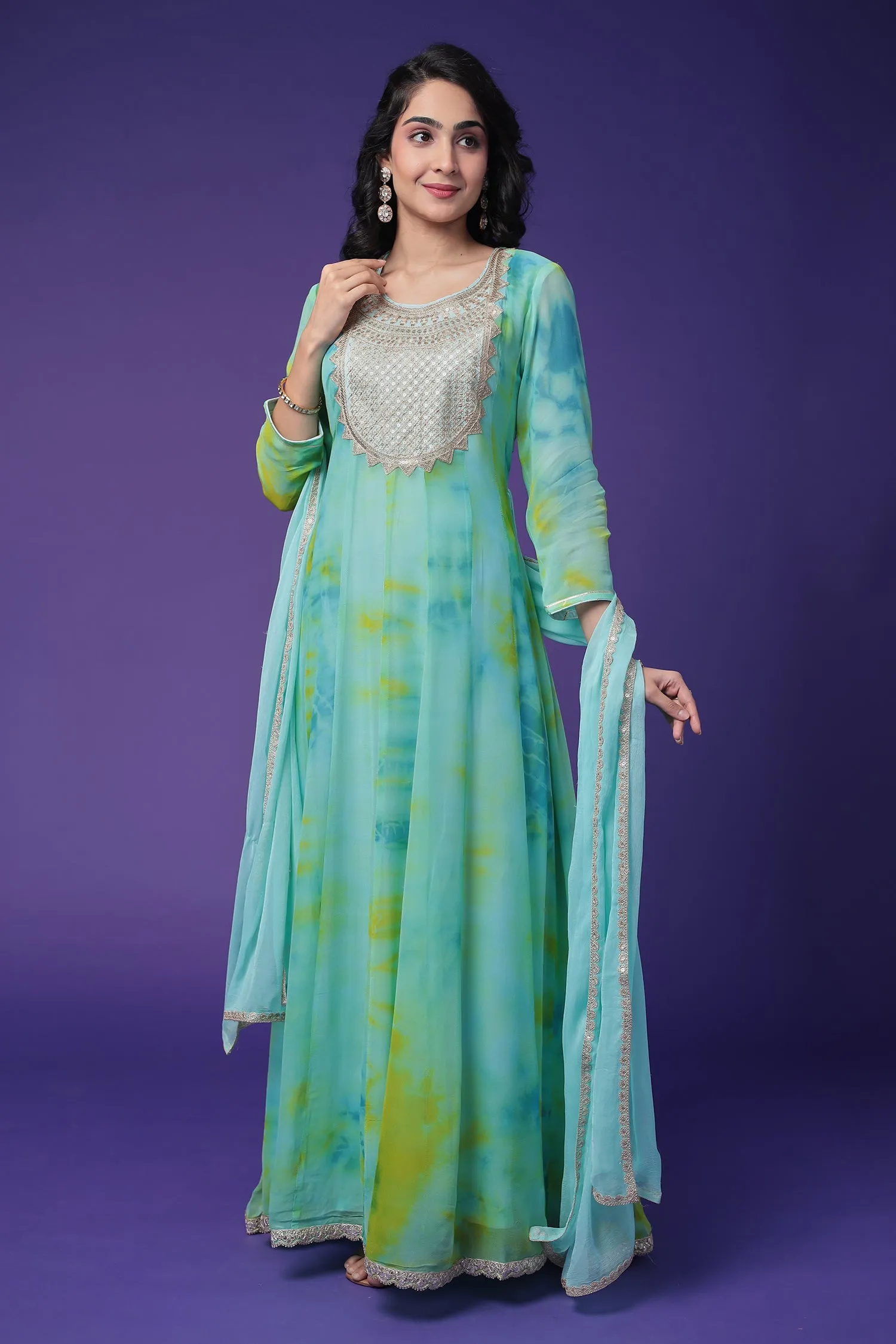 Anarkali Tie & Dye Georgette Suit Embroidered with Dori work