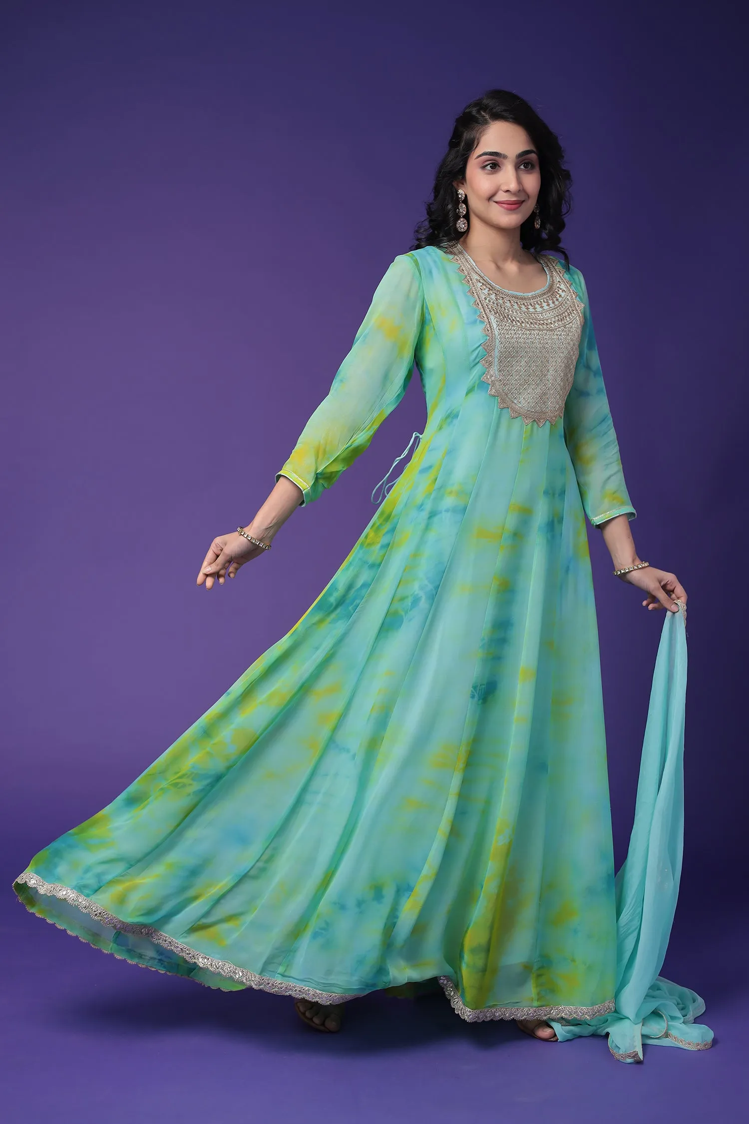 Anarkali Tie & Dye Georgette Suit Embroidered with Dori work