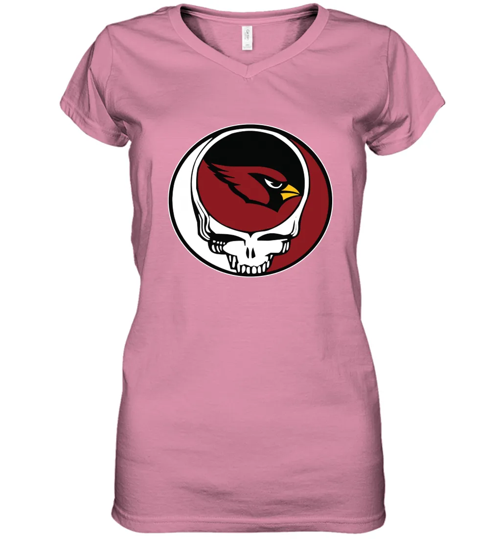 Arizona Cardinals Grateful Dead Steal Your Face NFL Football Womens V-Neck T-Shirt