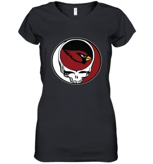 Arizona Cardinals Grateful Dead Steal Your Face NFL Football Womens V-Neck T-Shirt