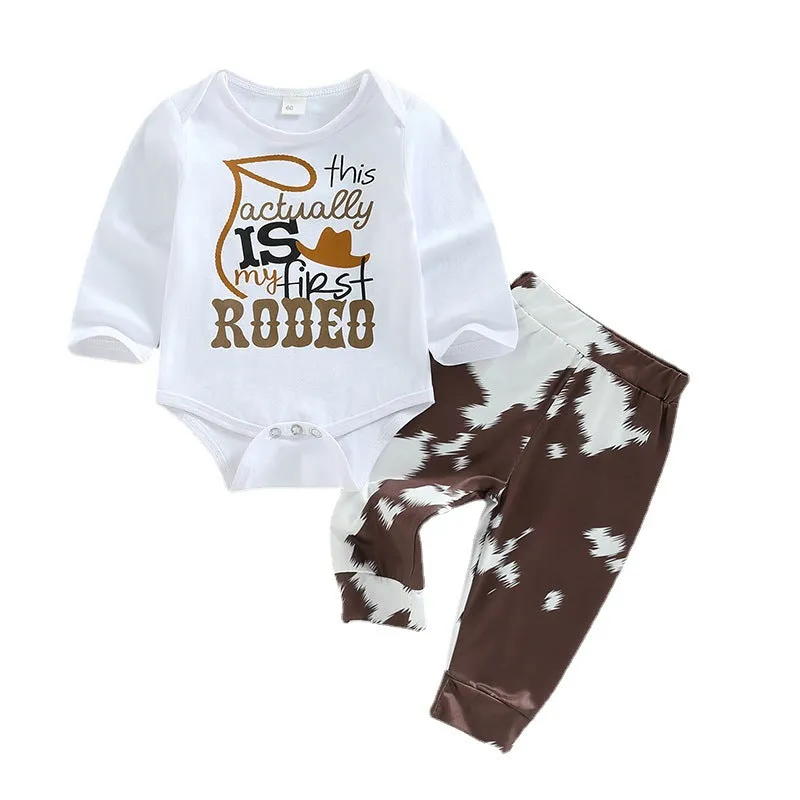 Autumn 2023 Baby Suit 0-18M Long Sleeved Letter Jumpsuit Cartoon Animal Pants Hat 3-piece Set