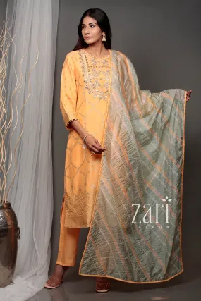 Banarasi Leheriya Banarasi brocade  Suit with Gota, Gota Patti, Pearl, Sequins, Zardozi work.