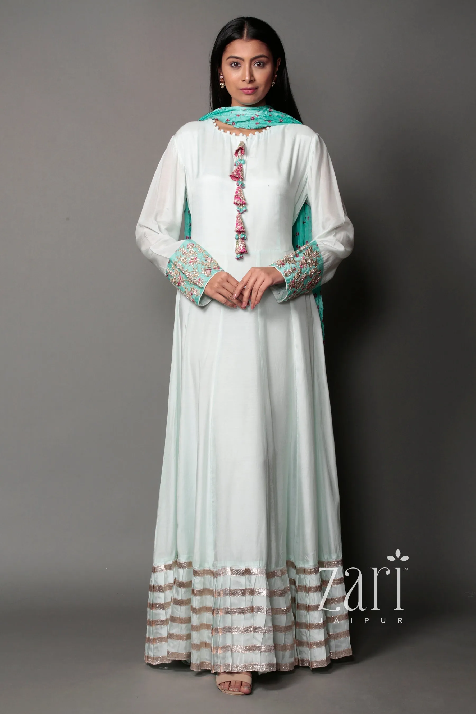 Bandhej cotton silk Suit with Gota Patti, Sequins, Thread, Zardozi work.