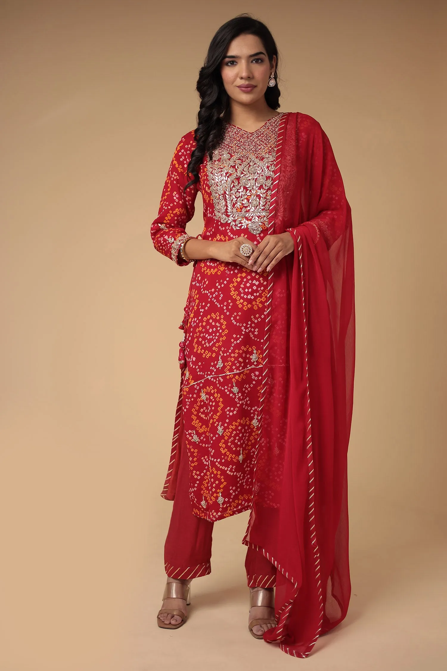 Bandhej Georgette Suit with Gota Patti and Zardozi work