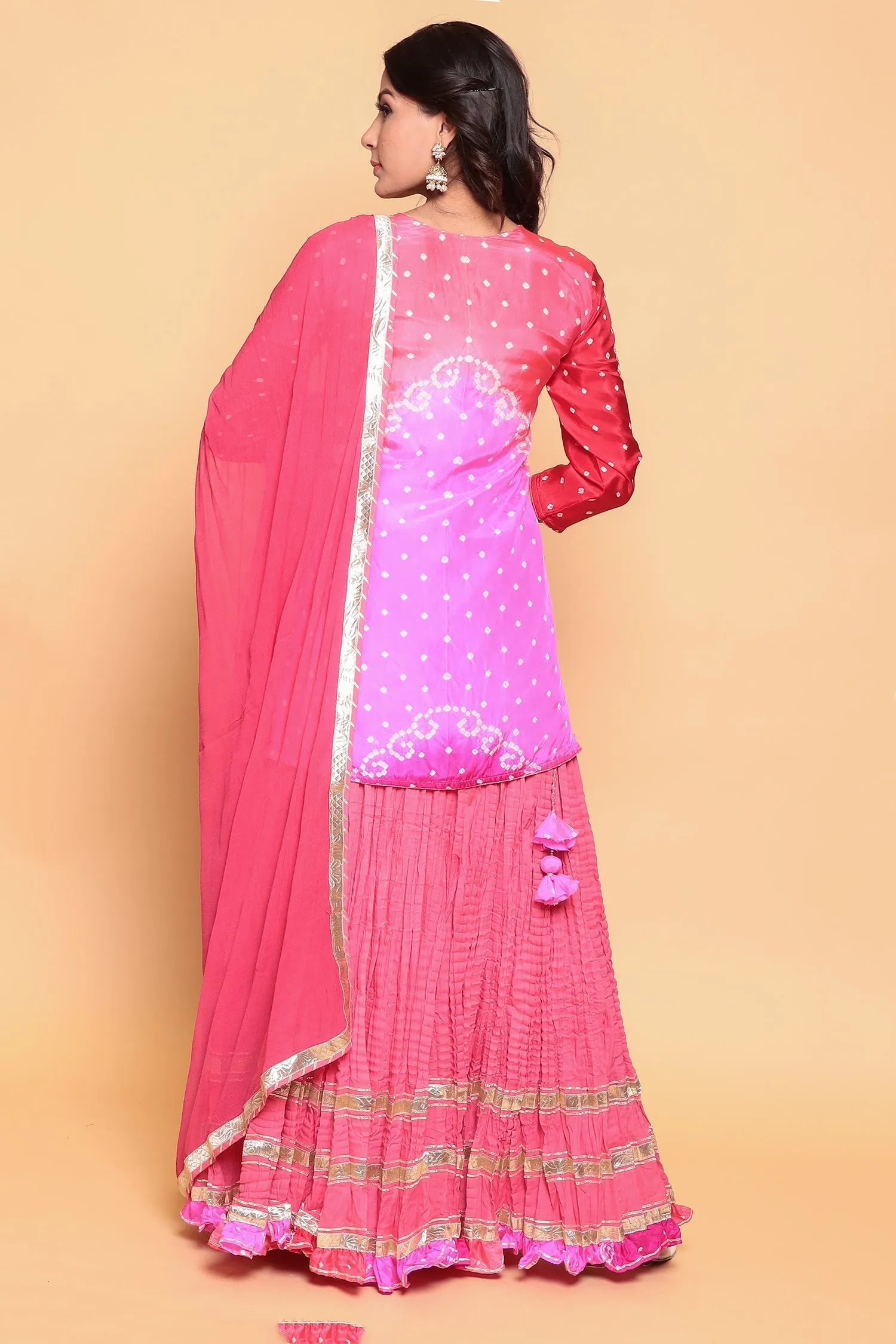 Bandhej Silk Suit with Gota Patti work.