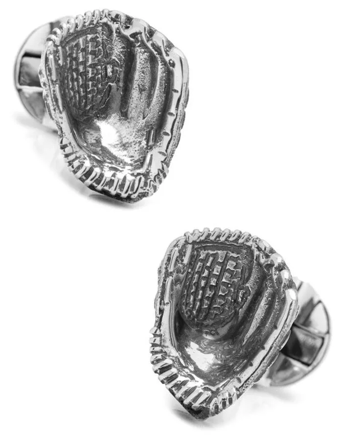 Baseball Glove 3D Cufflinks - Sterling Silver - Baseball Backing Closure