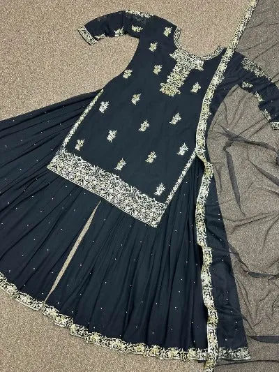 Black Georgette Embroidered Occasion Wear Palazzo Suit Set