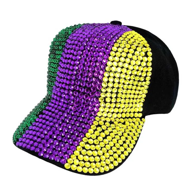 Bling Studded Mardi Gras Baseball Cap