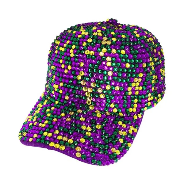 Bling Studded Mardi Gras Baseball Cap