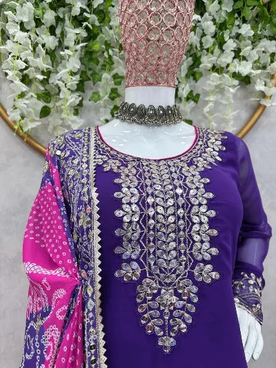 Blue & Pink Georgette Thread With Sequence Palazzo Suit Set