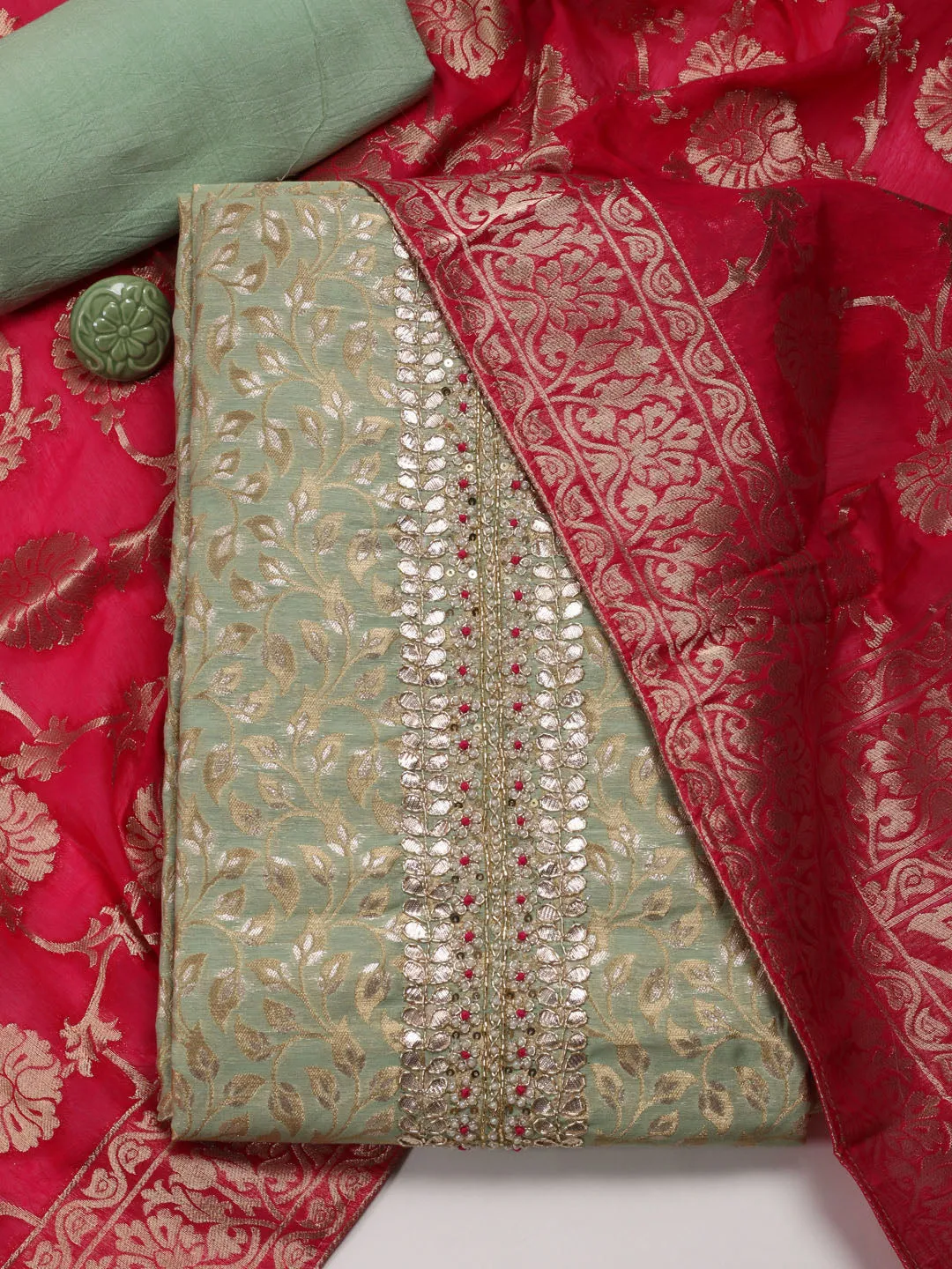 Booti Woven Chanderi Unstitched Suit Dupatta