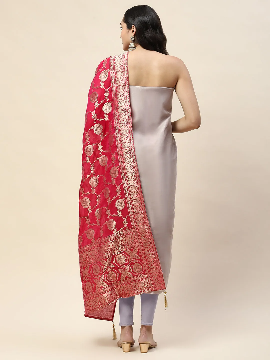 Booti Woven Chanderi Unstitched Suit Dupatta