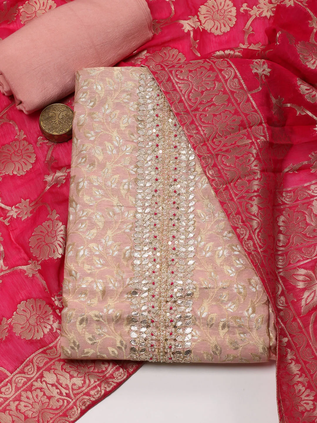 Booti Woven Chanderi Unstitched Suit Dupatta