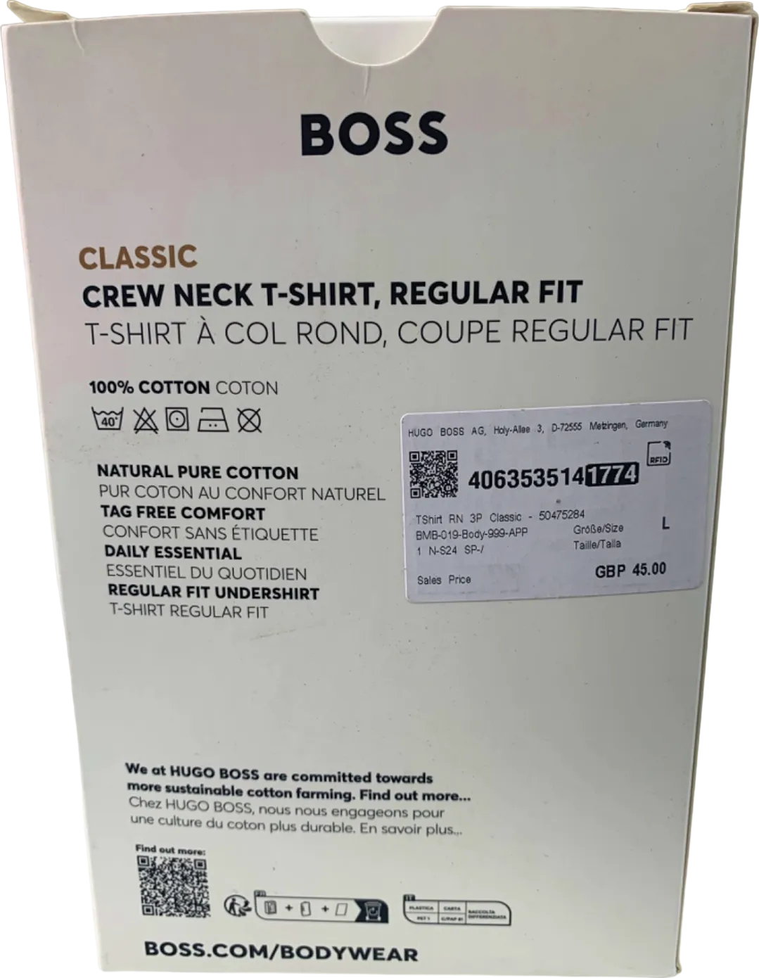 BOSS Set of 3 Navy/White/Grey Embroidered Logo Crew Neck T-Shirt  UK L