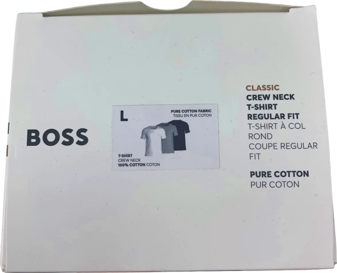 BOSS Set of 3 Navy/White/Grey Embroidered Logo Crew Neck T-Shirt  UK L