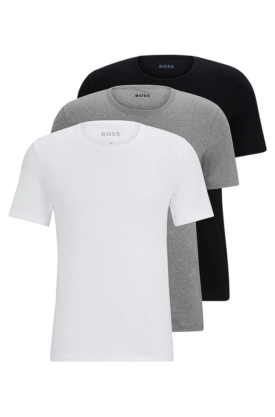 BOSS Set of 3 Navy/White/Grey Embroidered Logo Crew Neck T-Shirt  UK L