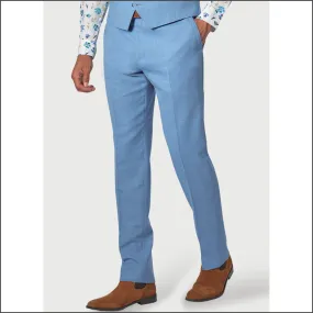 Brook Taverner Tailored Fit Sky Blue Linen Mix Suit Trouser<><>