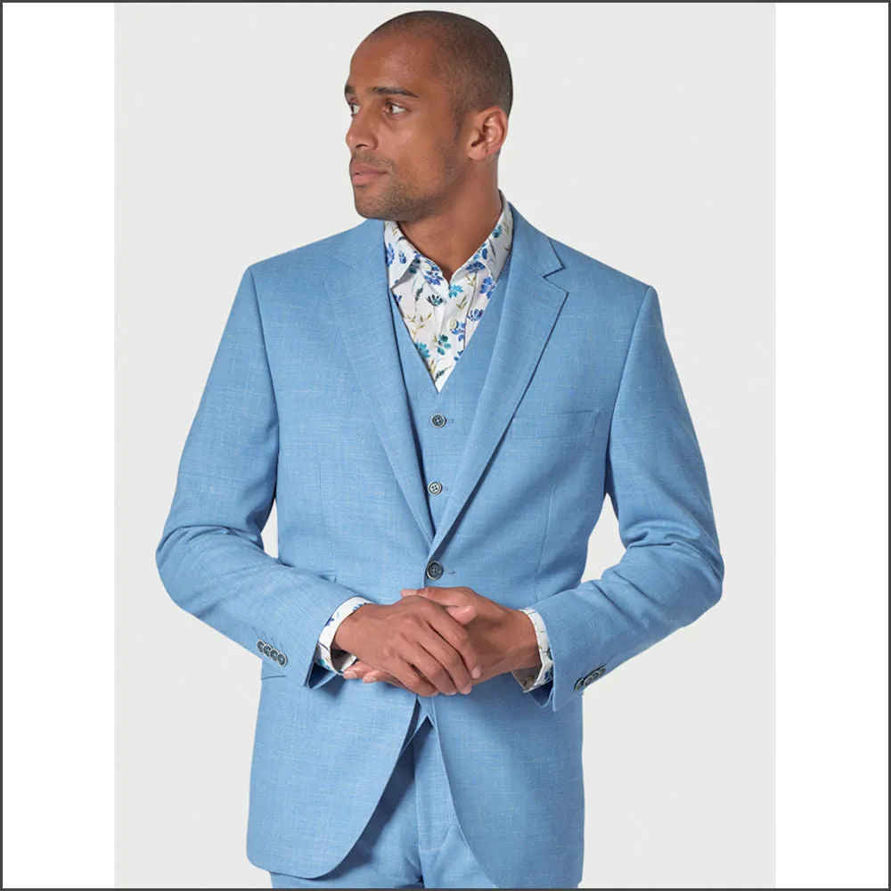 Brook Taverner Tailored Fit Sky Blue Linen Mix Suit Trouser<><>