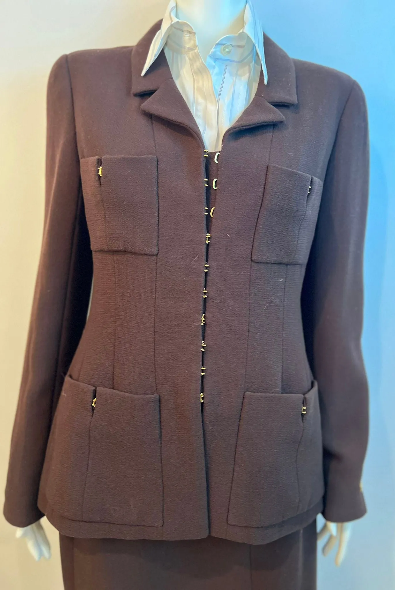 Chanel Vintage 96A 1996 Fall Brown Skirt Suit FR 40 US 6