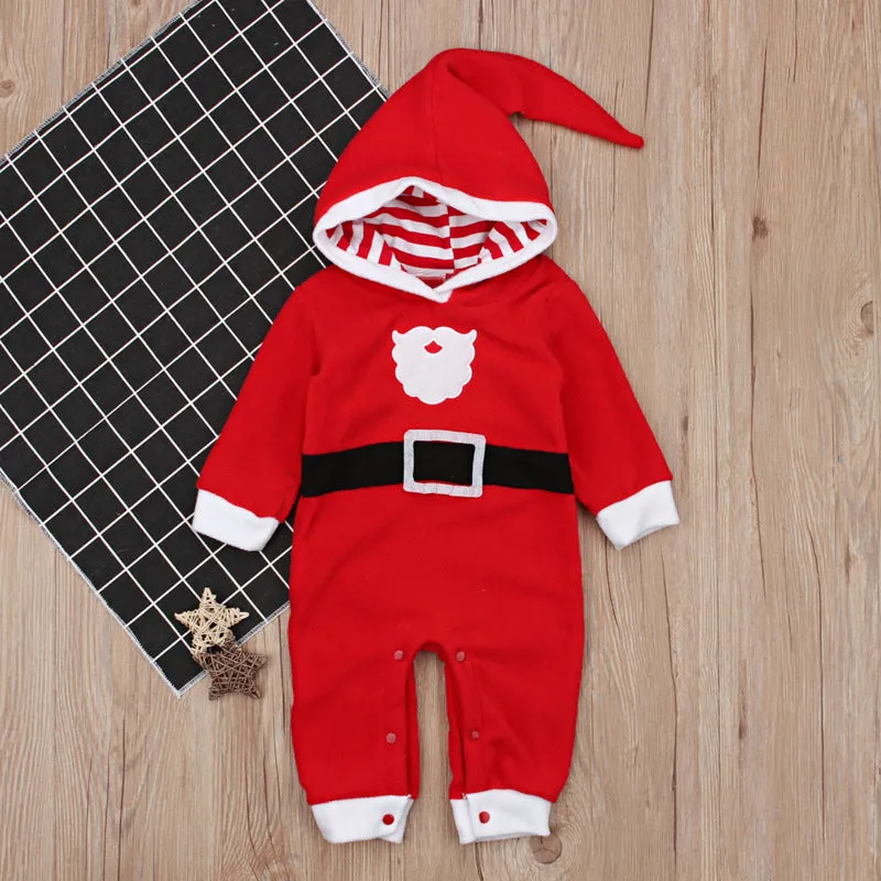 Children In Europe and The United States Winter Boys and Girls Christmas Long-sleeved Padded Hooded Jumpsuit Crawl Suit Harness