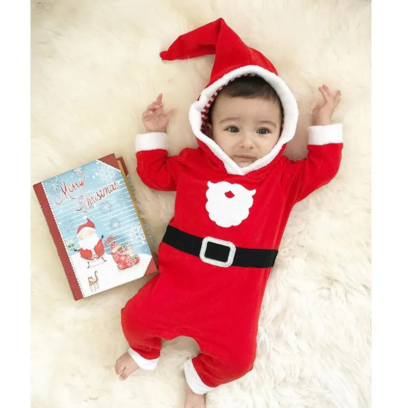 Children In Europe and The United States Winter Boys and Girls Christmas Long-sleeved Padded Hooded Jumpsuit Crawl Suit Harness