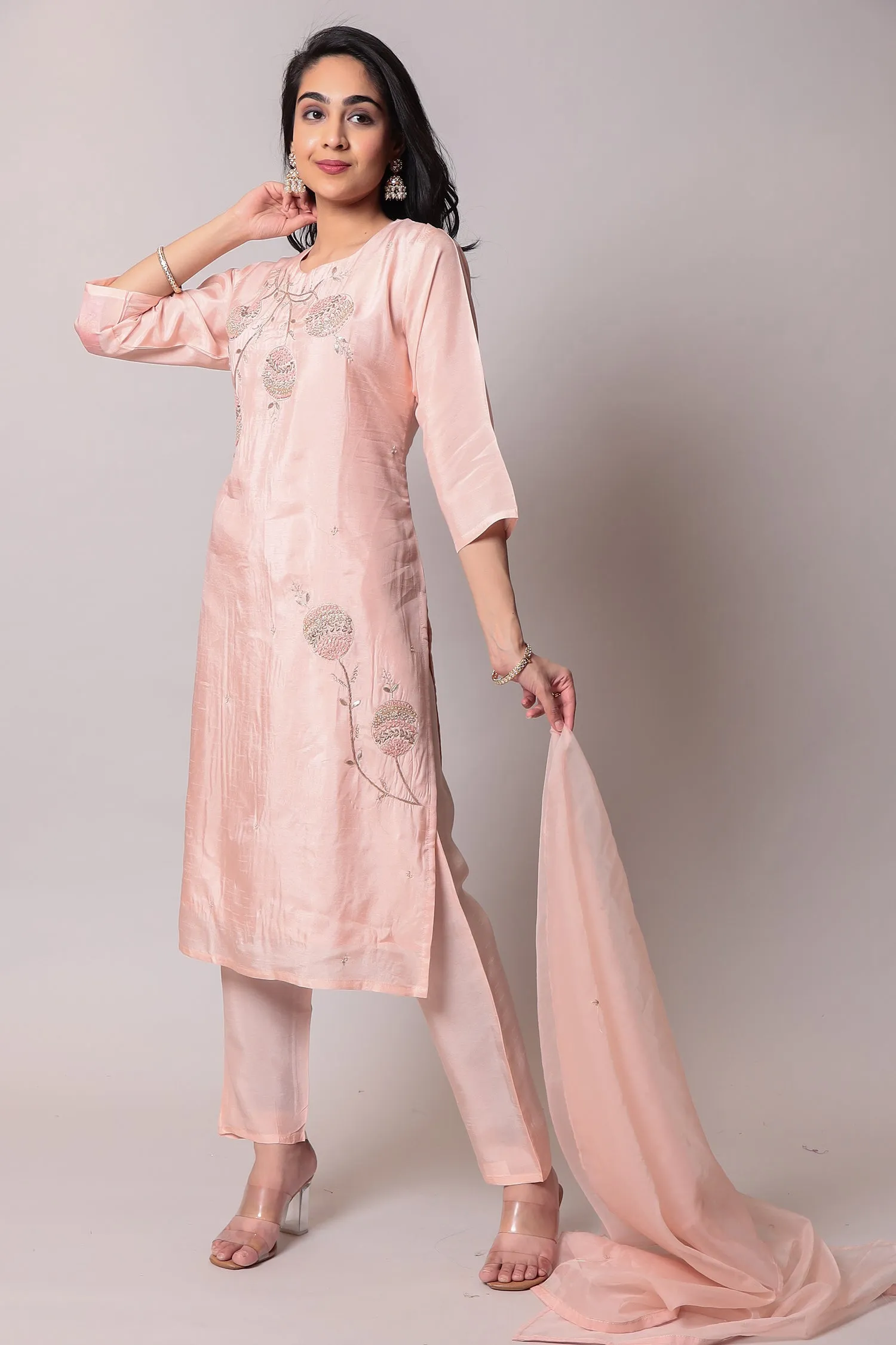 Cotton Kurta with Pearl, Thread work.