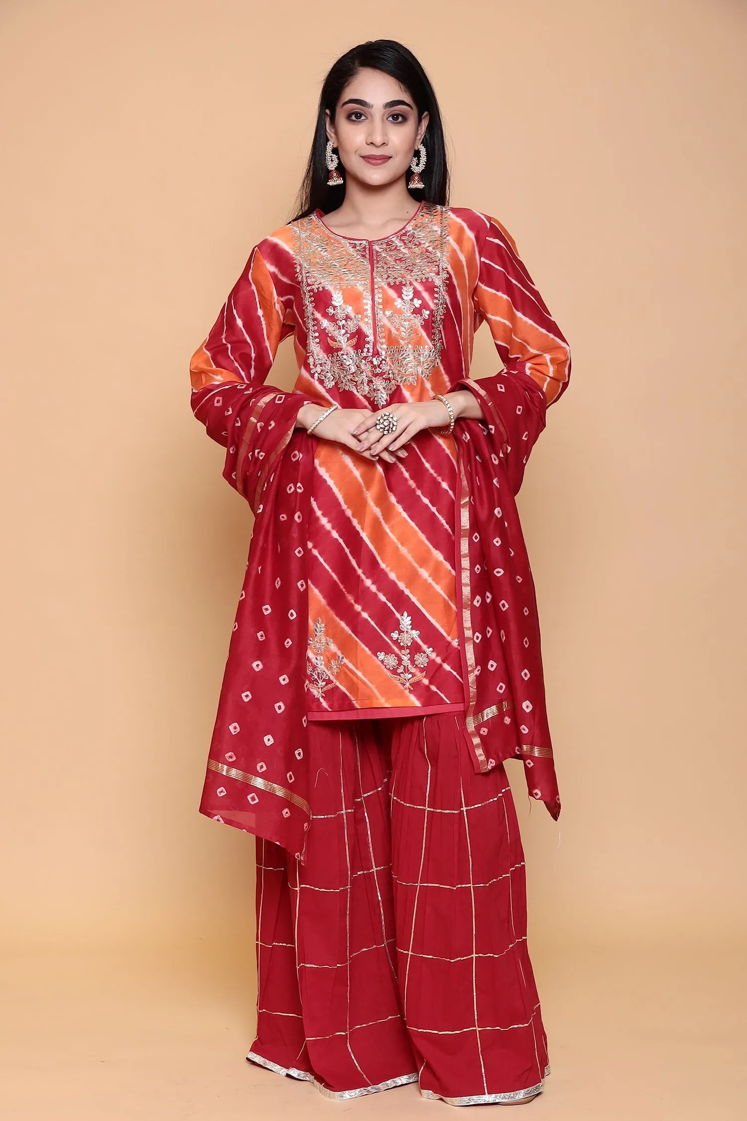 Cotton silk Suit with Gota Patti, Thread work.