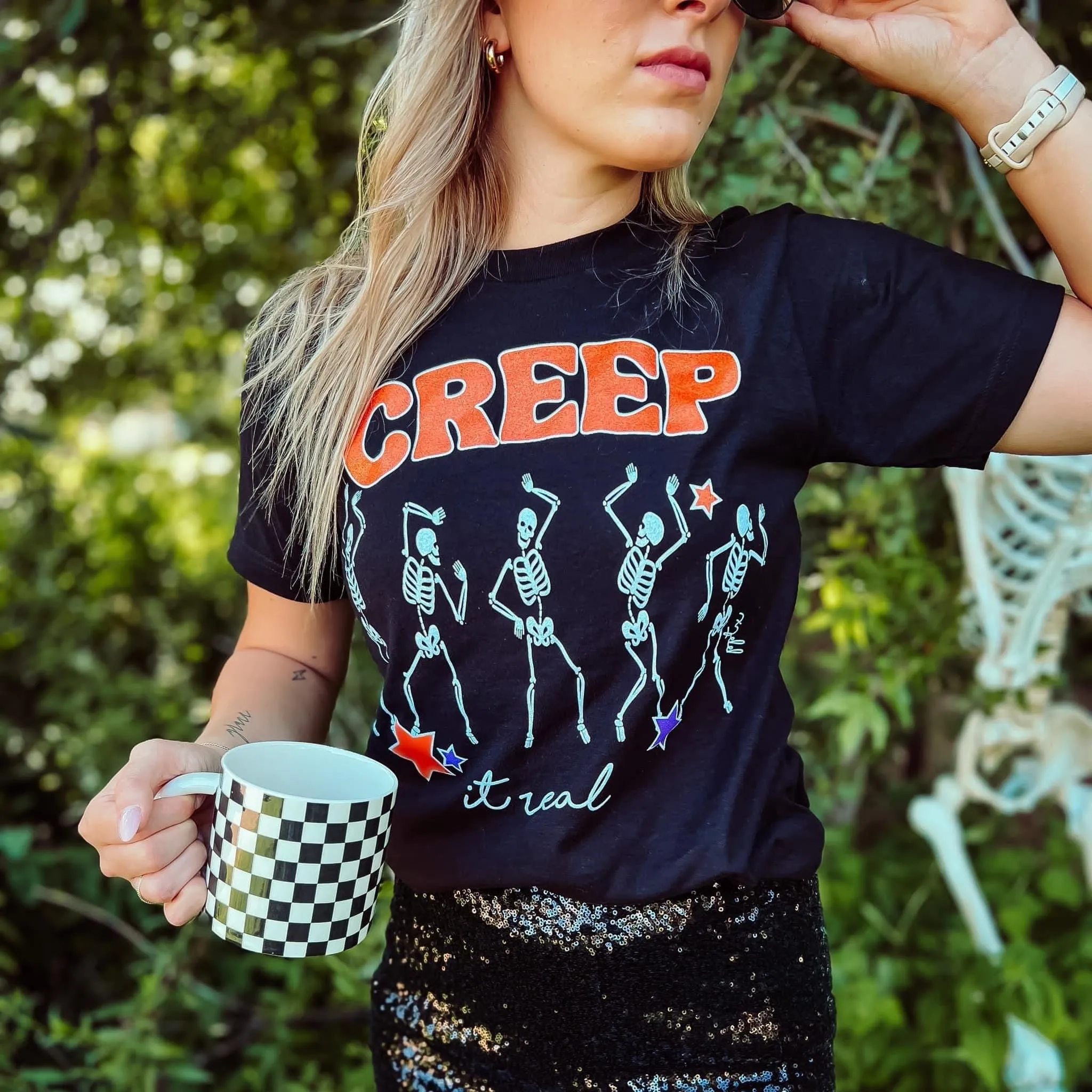 {CREEP IT REAL} Glitter Black Crew Neck Tee