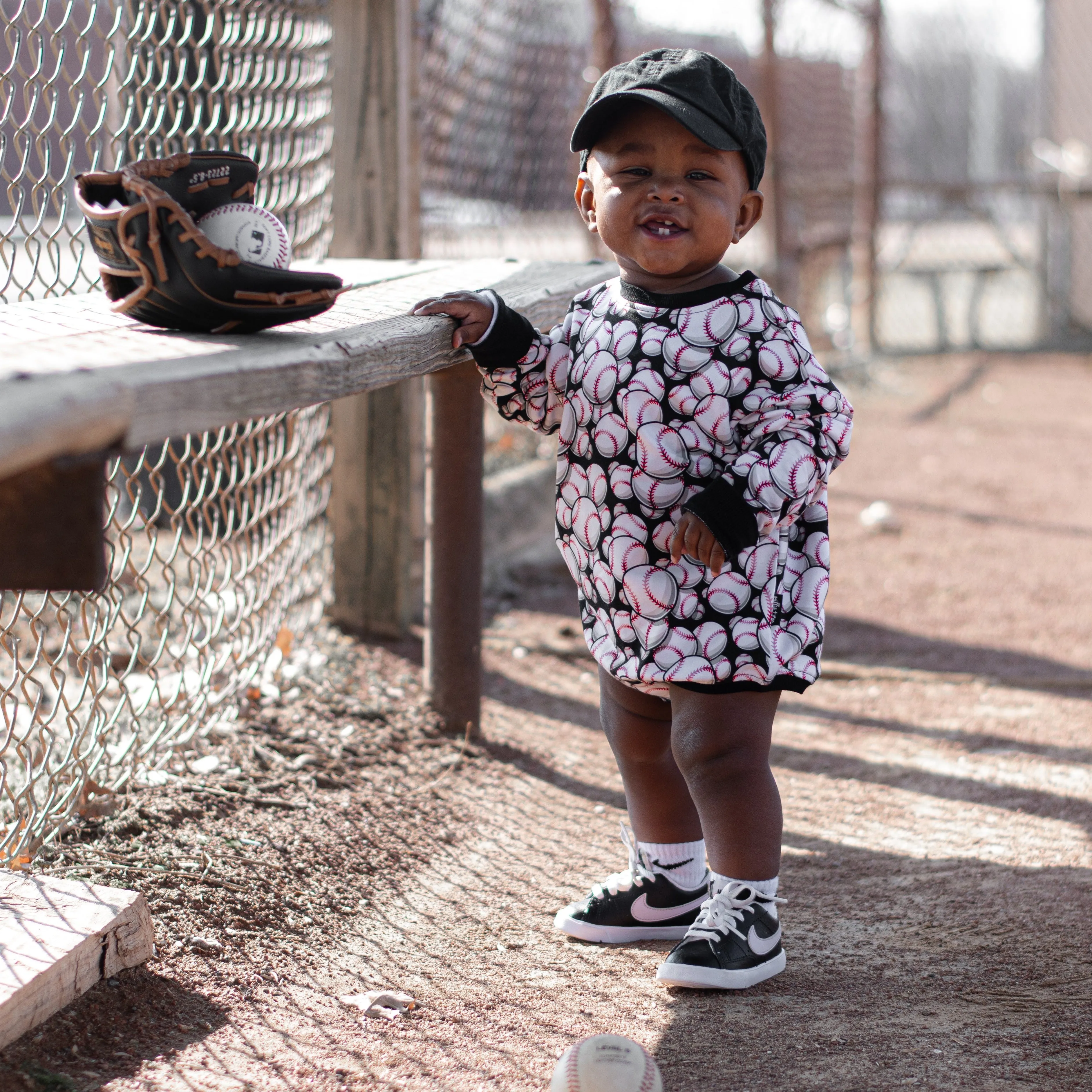 Crew Neck Romper- Baseball