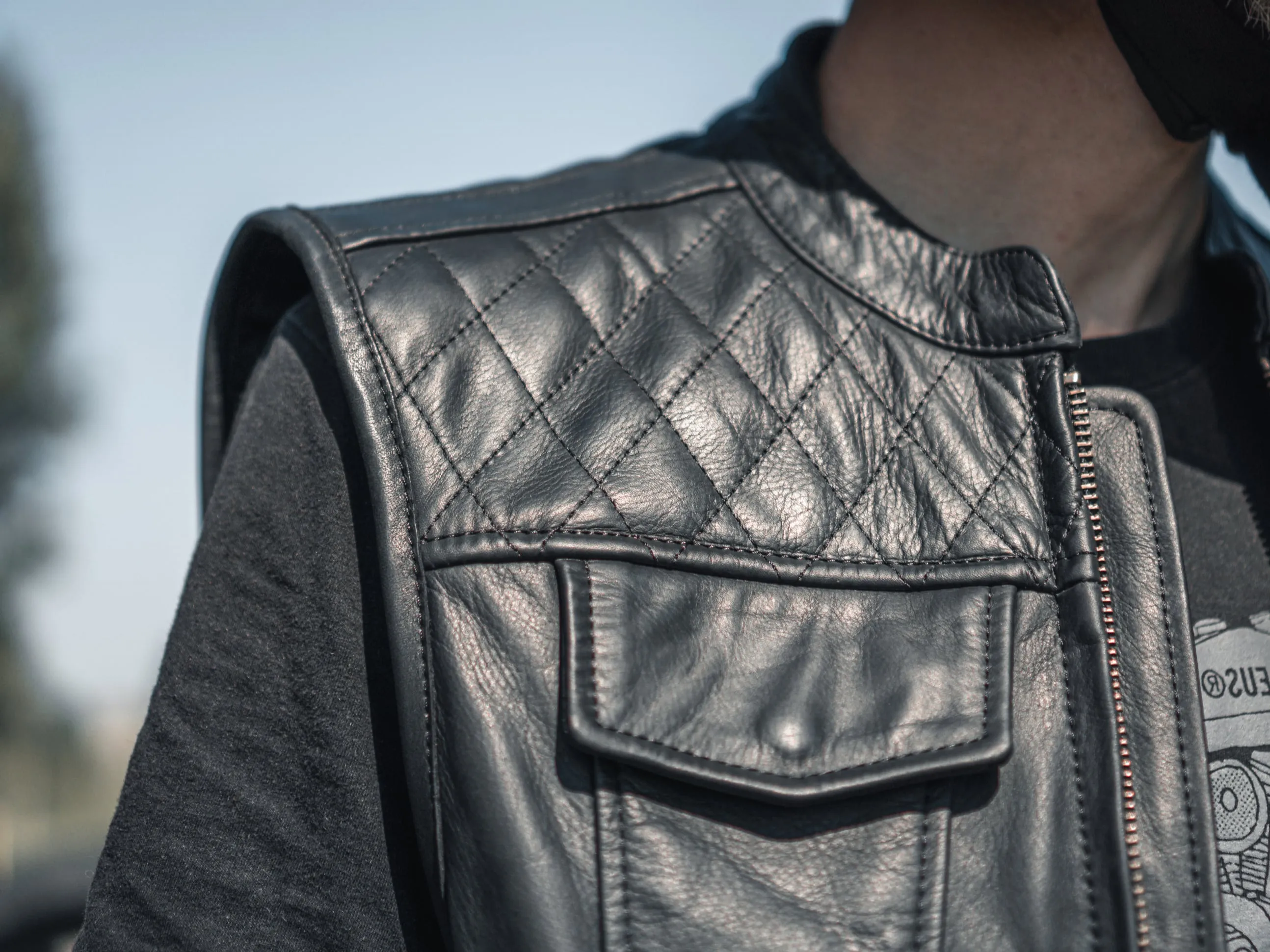 Custom Motorcycle Leather Vest, Black