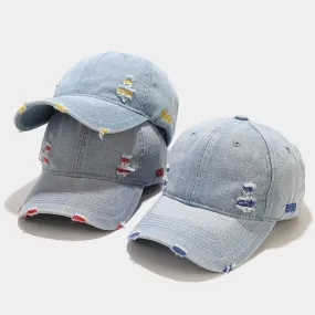 Distressed Hole Embroidery Baseball Cap