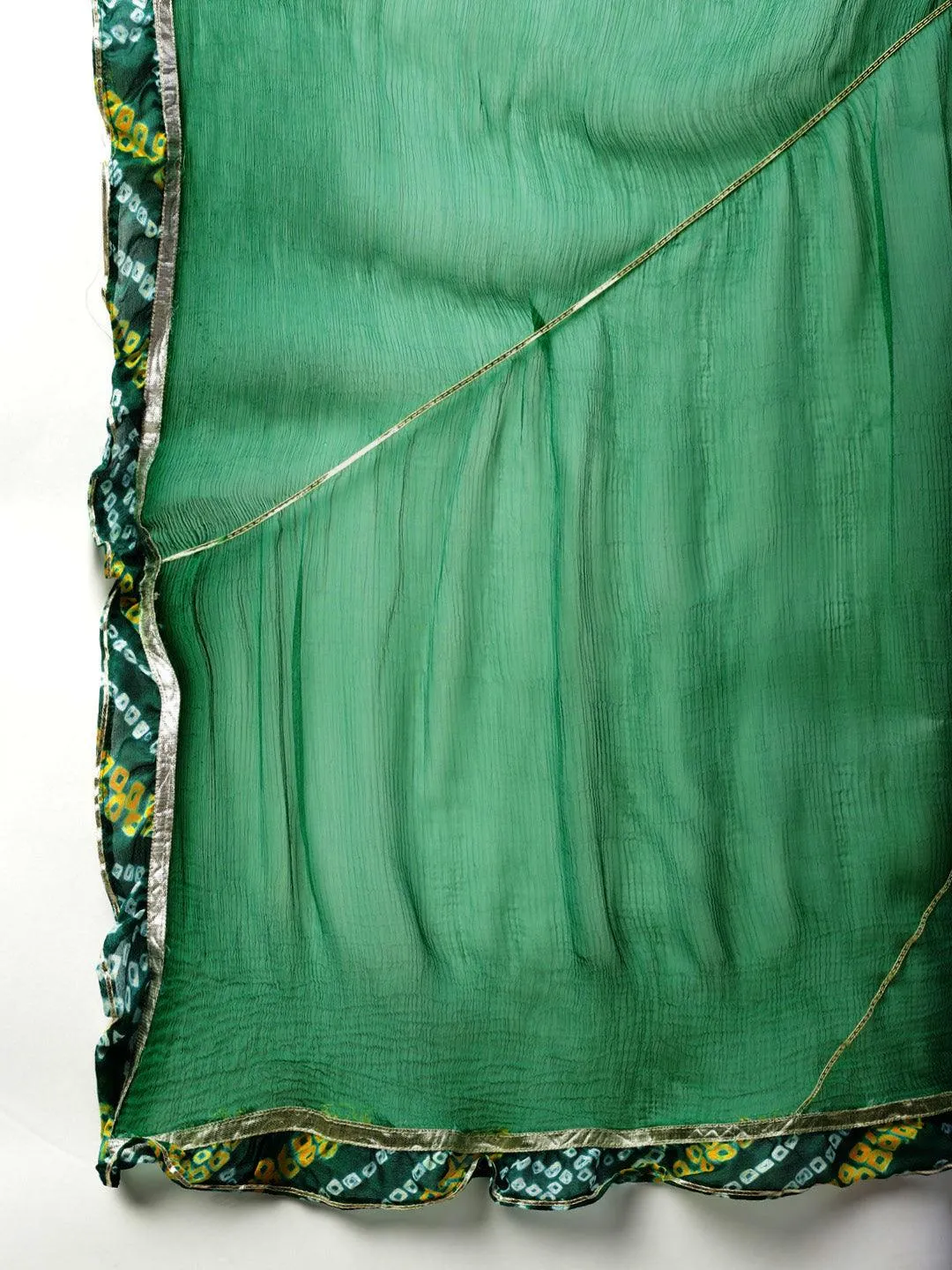 Divena Gota Work Green Bandhani Print georgette Kurta Palazzo Set with Dupatta