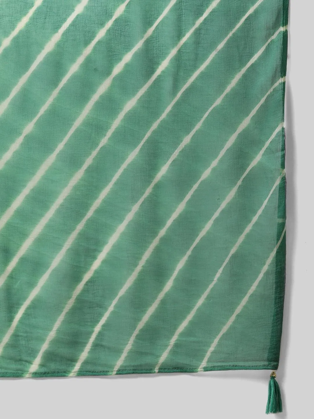 Divena Green Chanderi Kurta Cotton pant set With Chiffon leheriya Dupatta