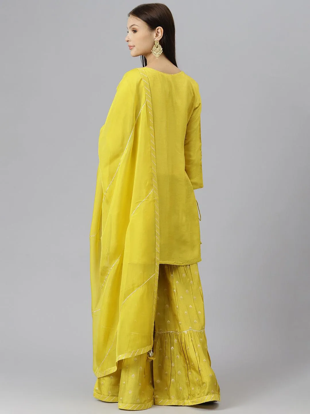 Divena Lemon Yellow Pure Rassion Chenderi Kurta Sharara Set with Dupatta