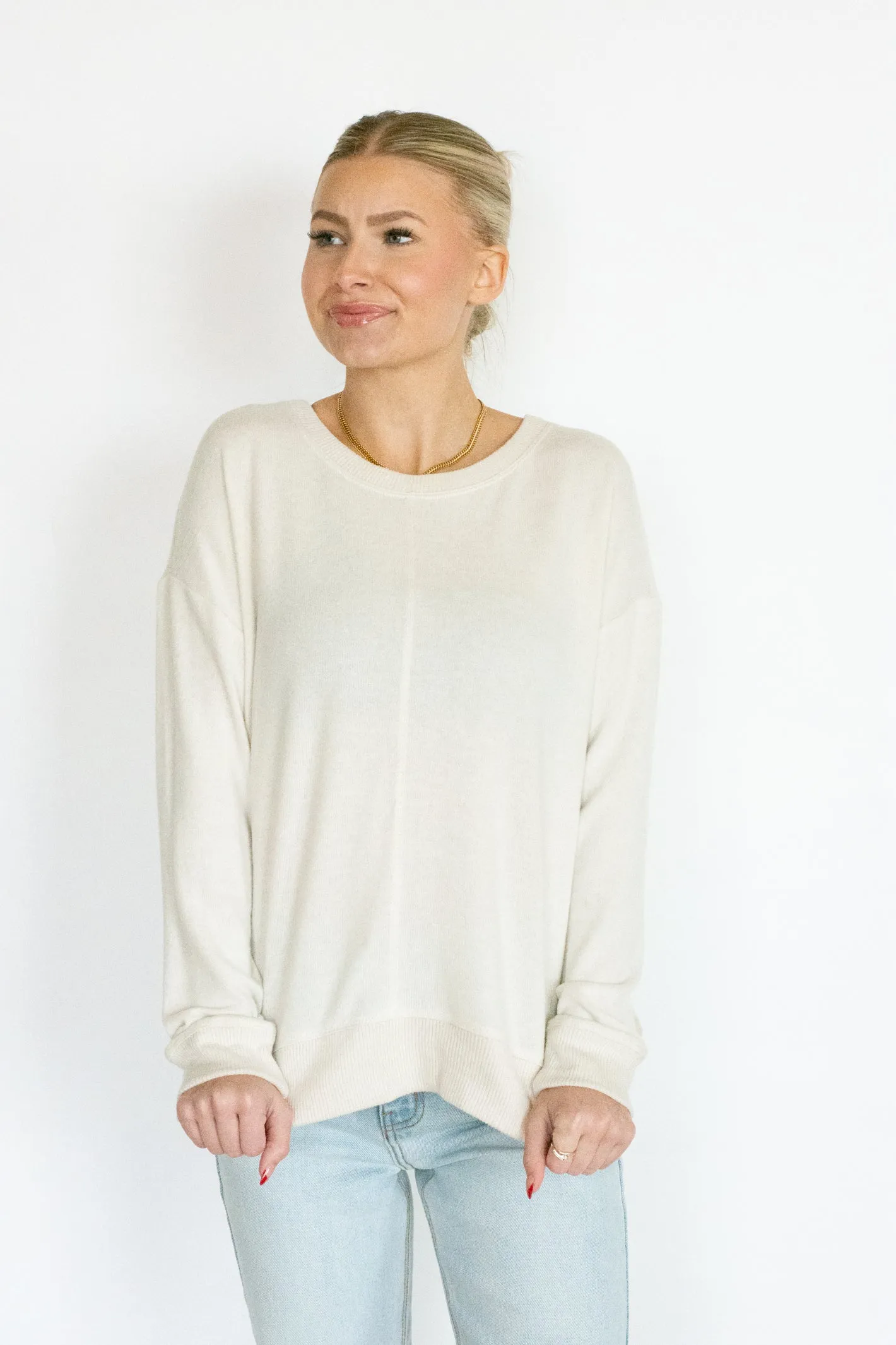 Feeling Cheery Oatmeal Round Neck Top