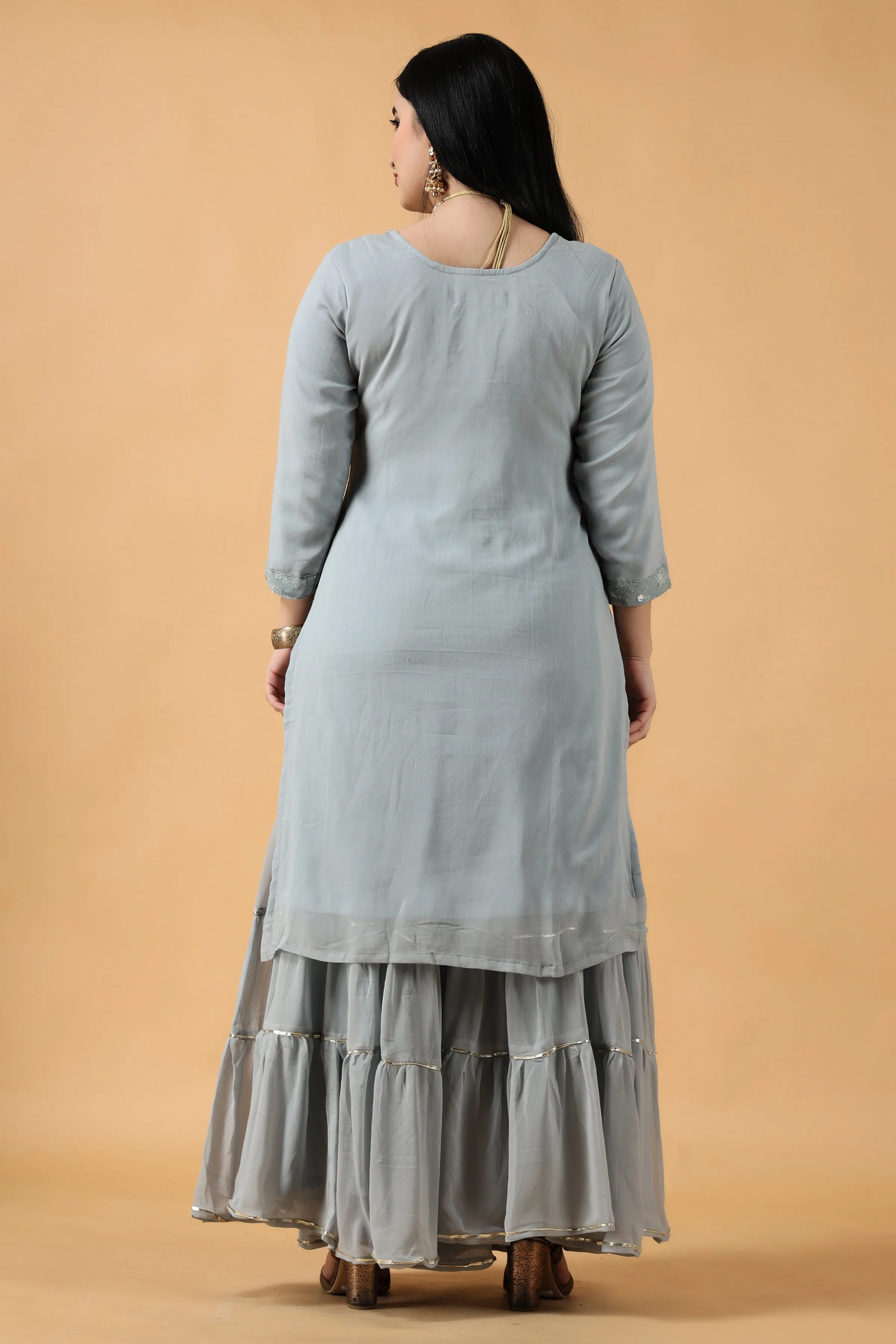 Foggy Grey Chikan Sharara Suit