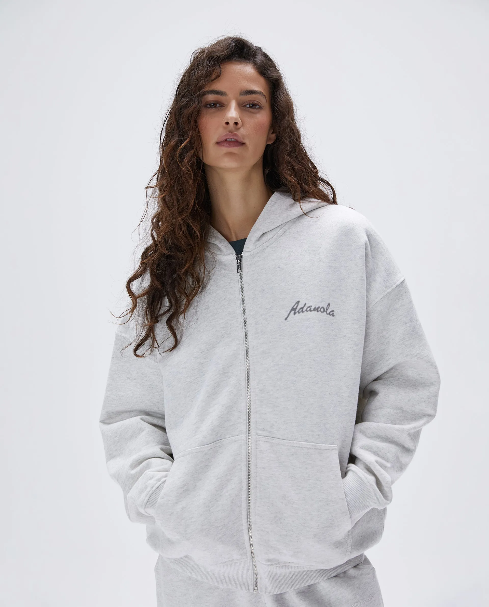 Freehand Oversized Full Zip Hoodie - Light Grey Melange