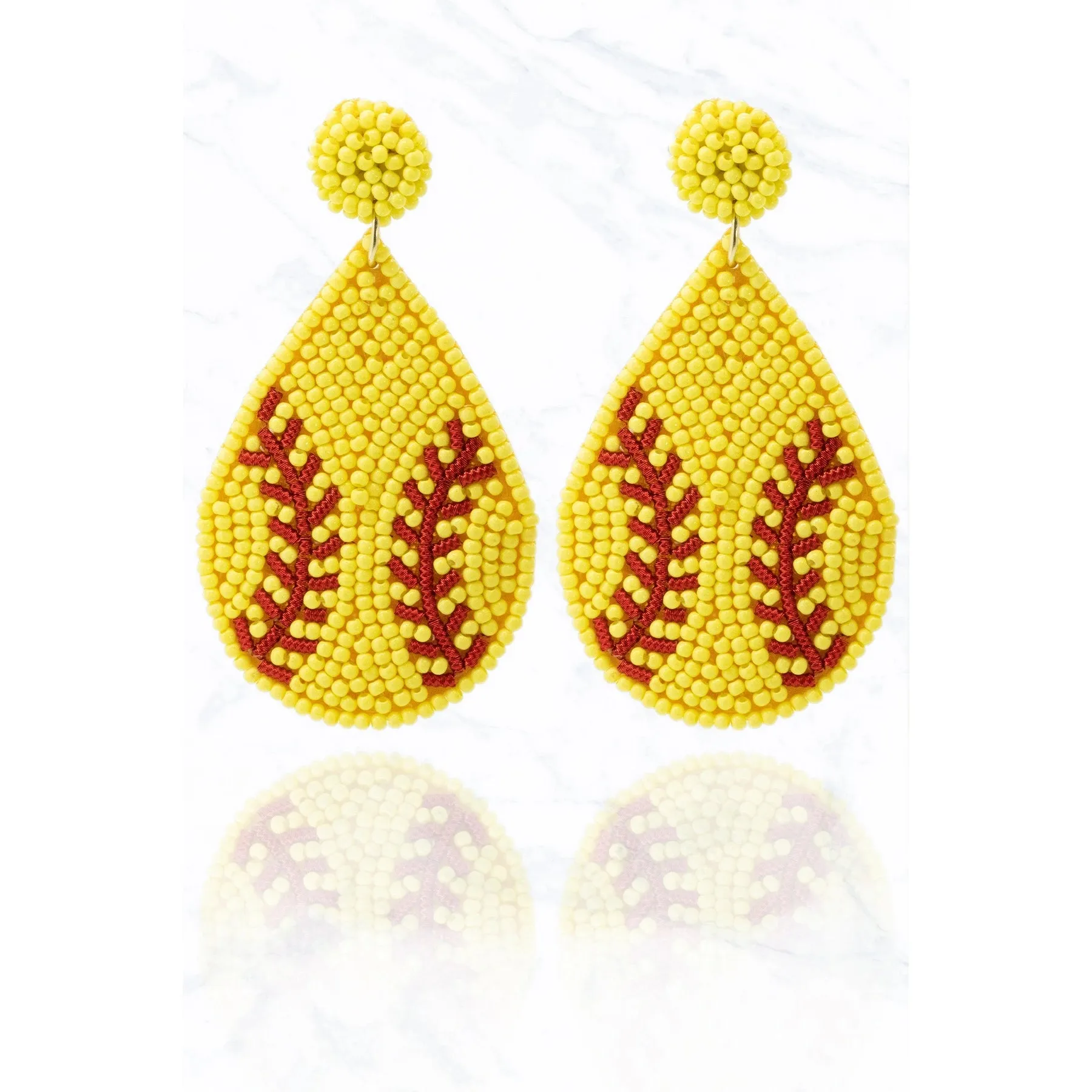 Handmade Pierced Teardrop Softball/Baseball Earrings